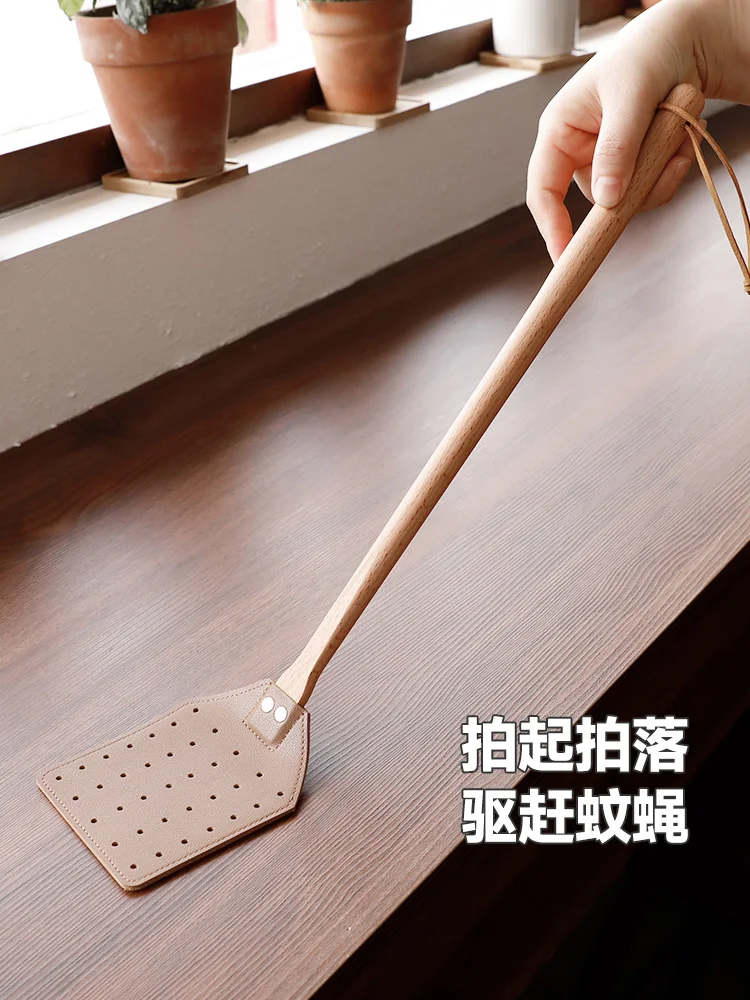 *Literary leather, mosquito killer fly swatter, beech wood, long-handled fly swatter, thickened not rotten