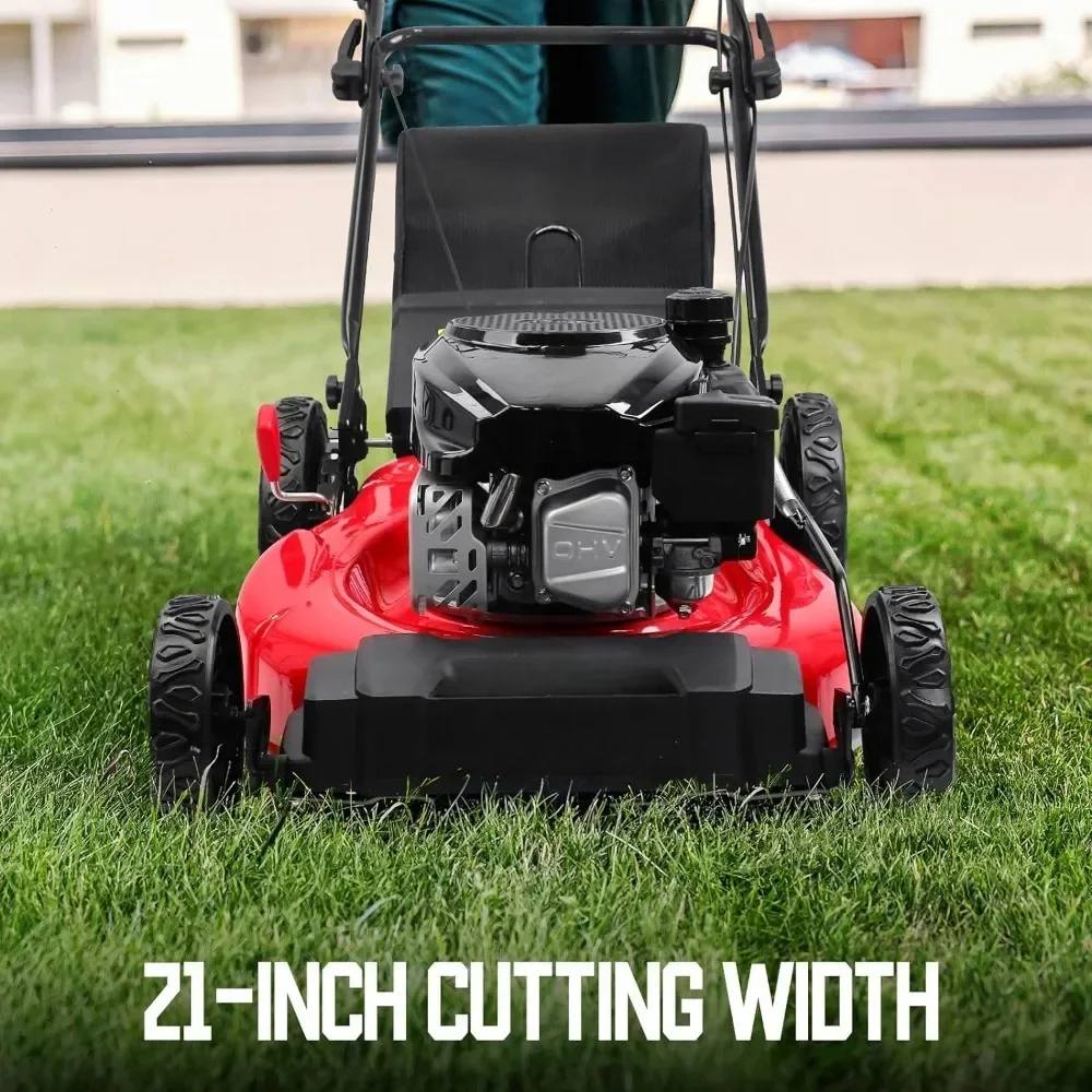 Self Propelled Gas Lawn Mower 21-Inch with 170cc Engine, 3-in-1 Enhanced Steel Deck, Large Wheels Lawn Mower