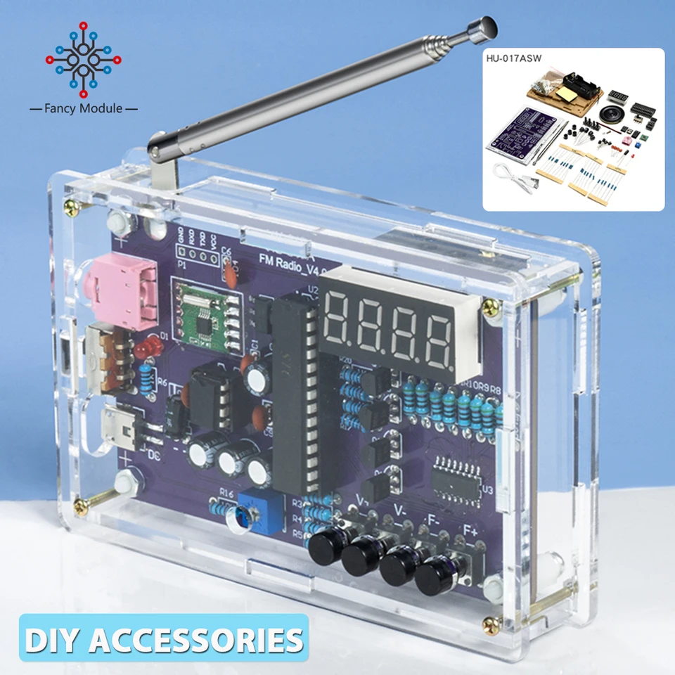 Kit de modules récepteurs Radio HU-017A MHz, pièces de Circuits électroniques  FM à monter soi-même, affichage à Tube numérique, double alimentation  87-108MHz