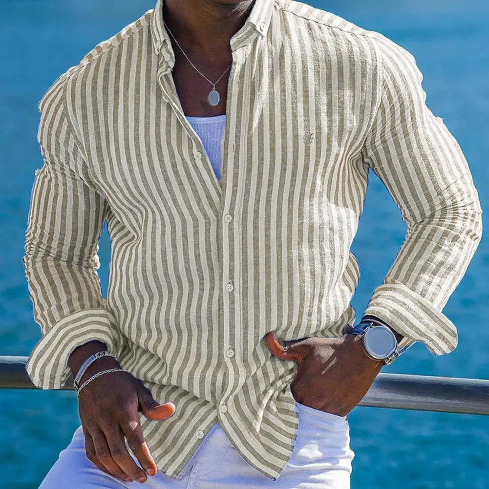 

Men Daily Top Men's Slim Fit Hawaiian Style Dress Shirt with Long Sleeves Single-breasted Design for Vacation Beach Top