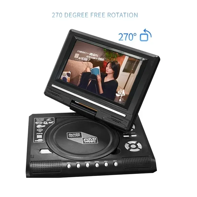 7.8 pouces Mini DVD CD EVD lecteur de disque bureau numérique Smart TV lecteurs télécommande Portable voyage 270 °   Écran rotatif 1