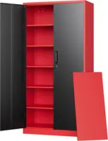 Metal Garage Storage Cabinets with Lock, 72" Tall Locker Organizer Steel Tool Cabinets,5 Adjustable Shelves 2 Doors (Black Red) 1