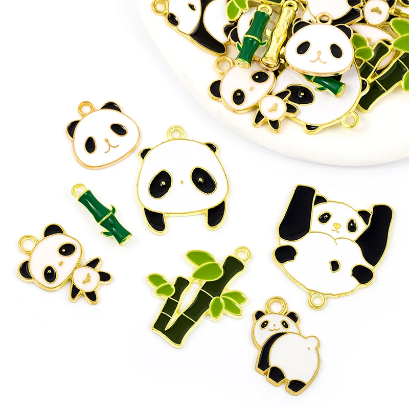 

10Pcs Enamel Drip Oil Panda Pendant Mixed Cartoon Cute Charms For Jewelry Making Kawaii Keychain DIY Necklace Bracelet Material