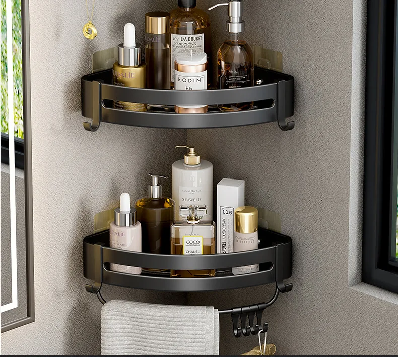 Bathroom Shelf No Drill Wall Mounted Shampoo Bottle Shower Corner Rack Toilet Storage Rack Aluminum Bathroom Kitchen Accessories