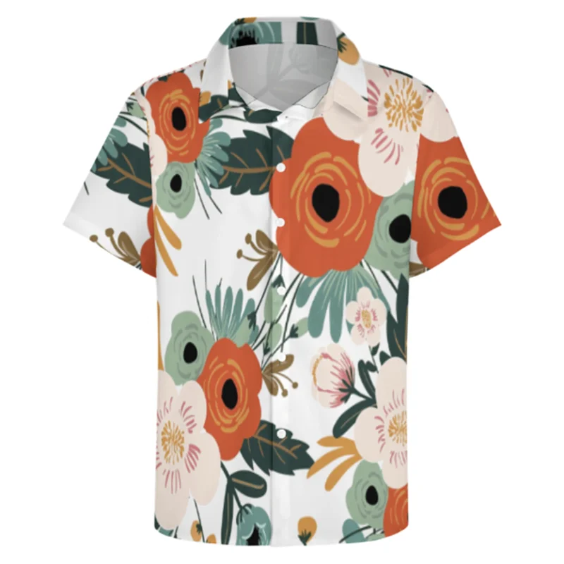 Summer Hawaiian all-over printed short-sleeved floral shirts for men and women couples beach seaside shirts