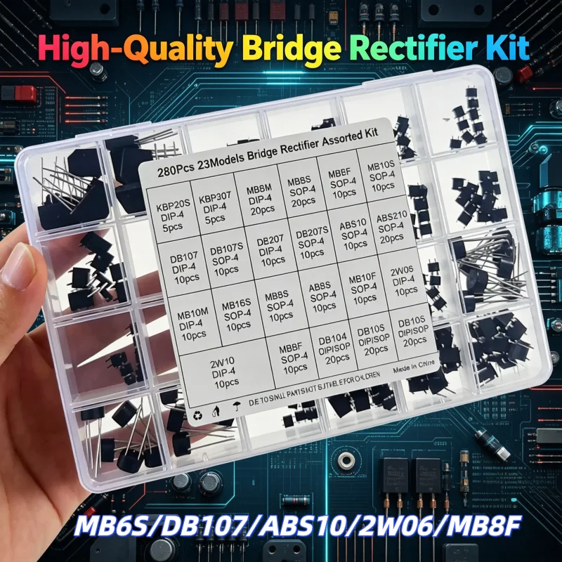 280Pcs 23 Types Bridge Rectifier Assortment Kit SMD DIP MB6S DB107 ABS10 2W06 MB8F Diode for Electronic Repair Circuit DIY