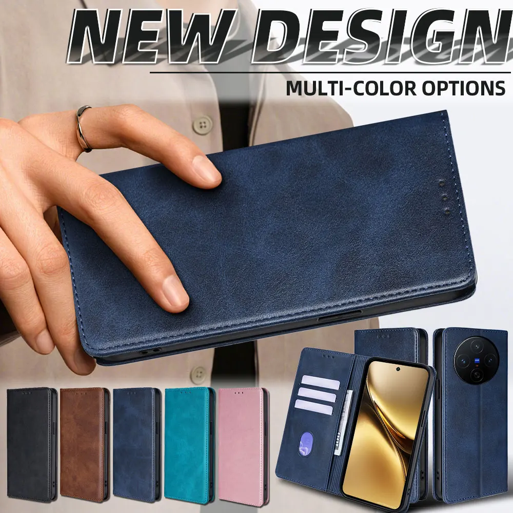Magnetic Leather Flip Cover with Business Card Slots