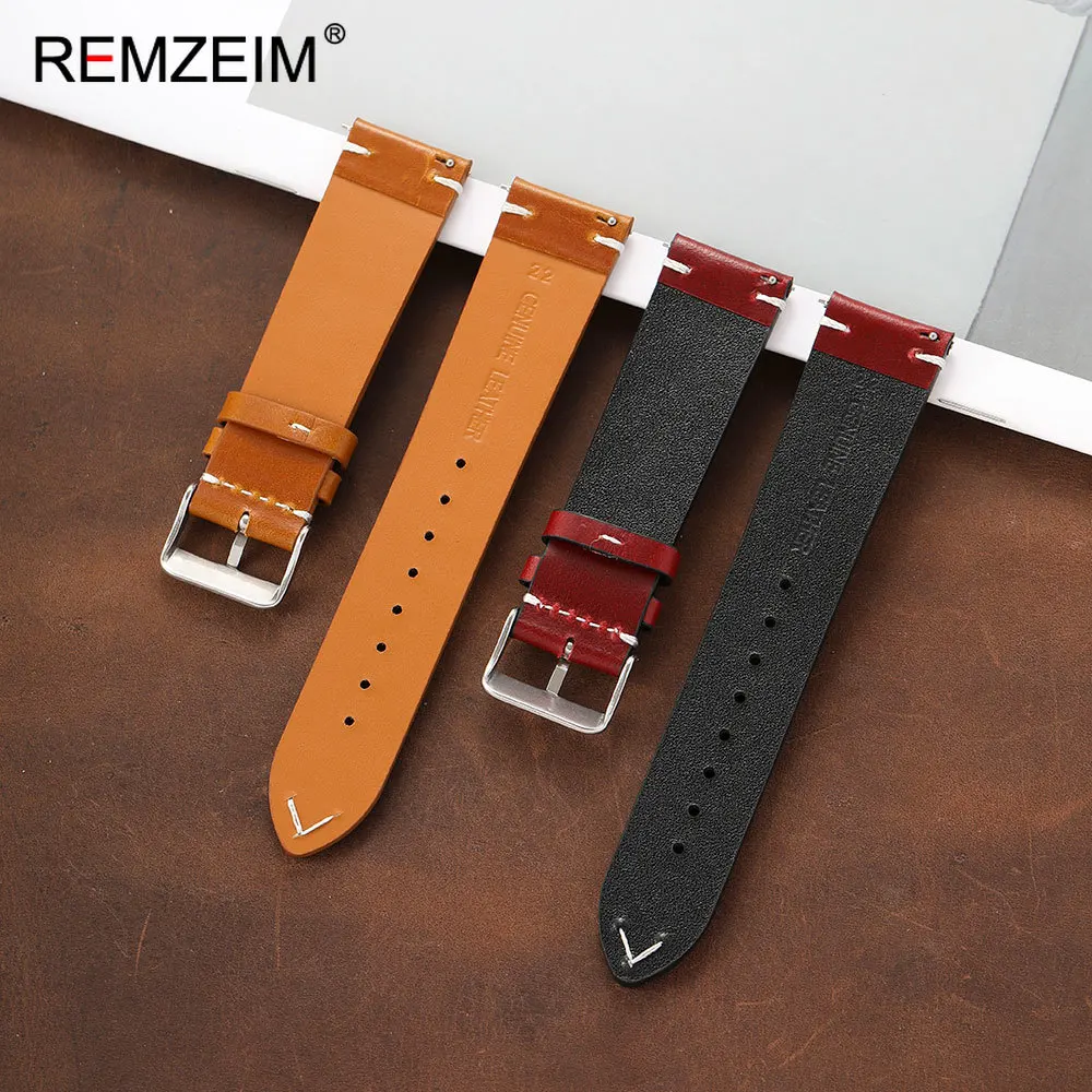 Vintage Oil Wax Leather Watch Band - Quick Release Men's Wrist Strap, Classic Style