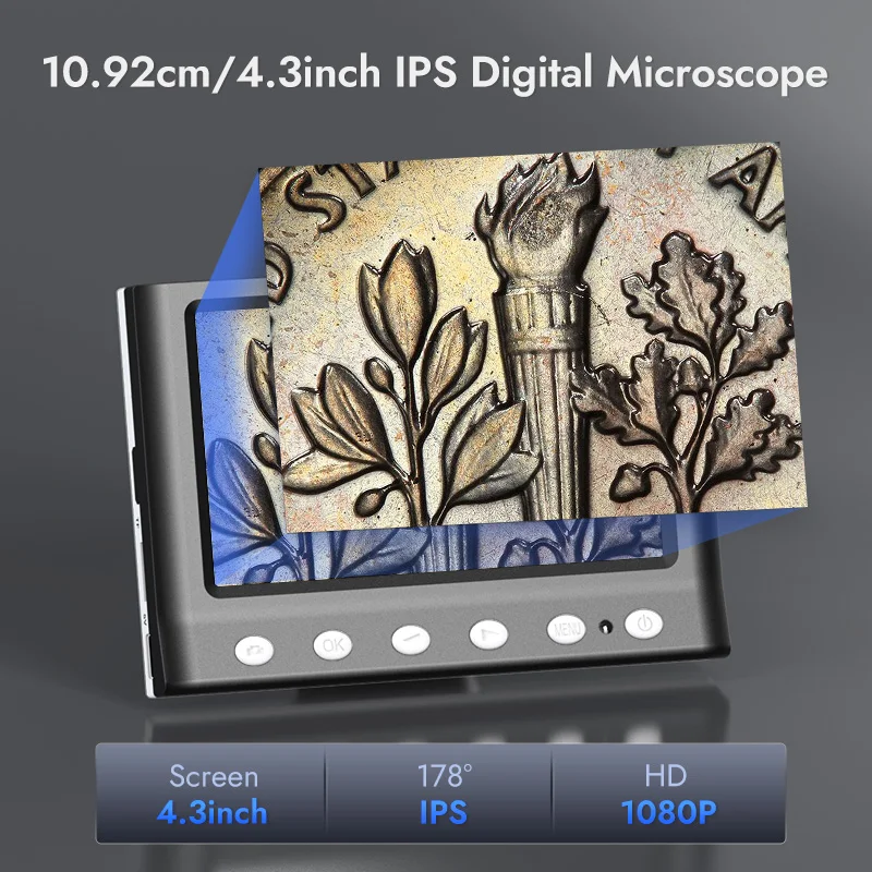 Hayve 4.3'' Digital Microscope 1600X USB Microscope 1080p Soldering Microscope with 8 LEDs Compatible with Windows/Mac OS (DM7) 2