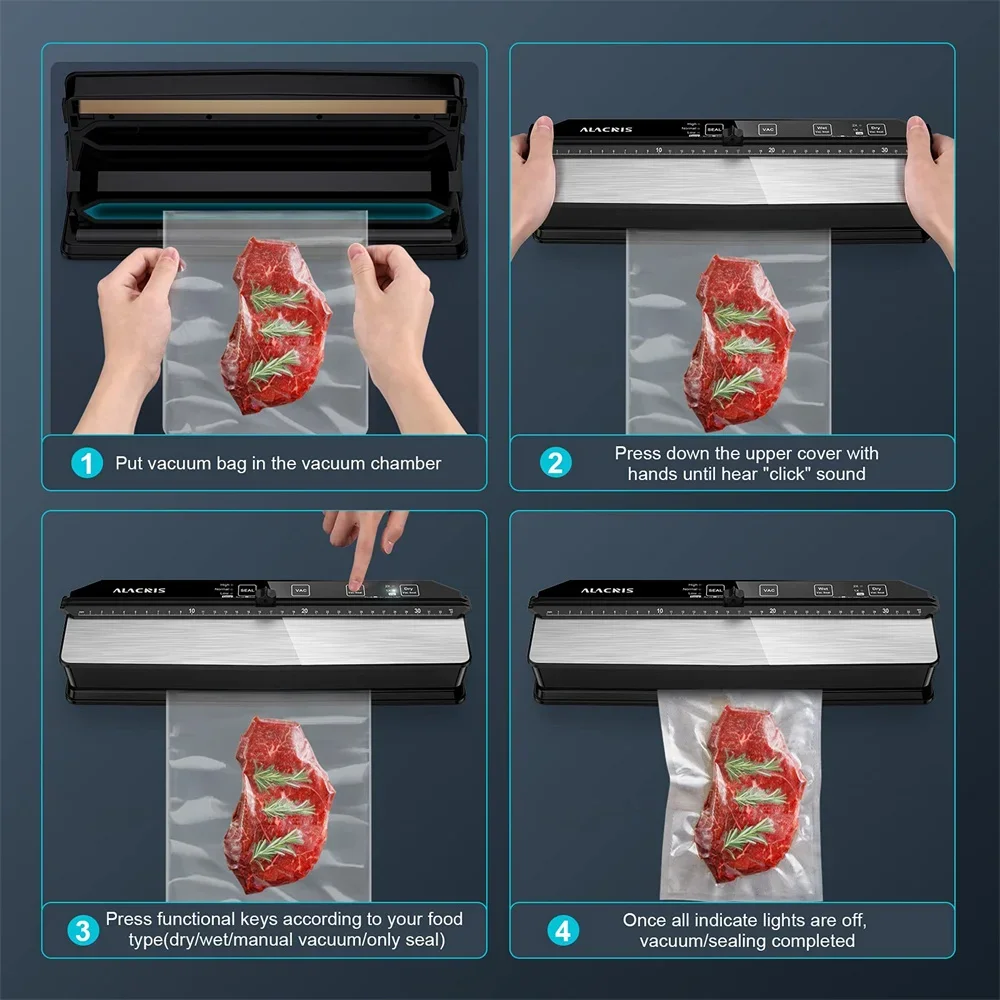 Automatic Vacuum Sealers Machine 220V With Free 15pcs Vacuum Bags For Kitchen Household Food Sealer Packaging Machine