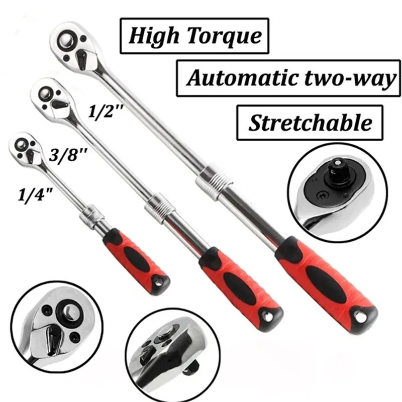 

F50 1/4" 3/8" 1/2"Telescopic 180 ° Flex Head Socket Ratchet Wrench Extendable Ratchet Set Automatic two-way Ratchet Wrench Hand