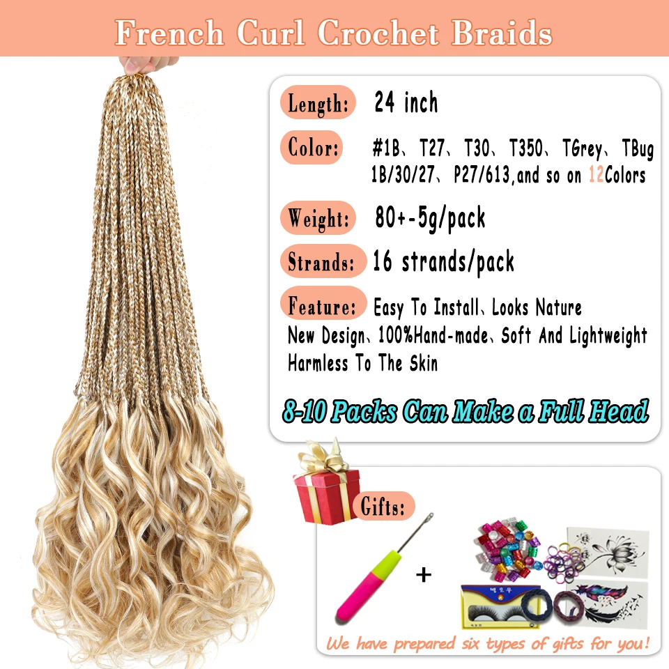 24 Inch Goddess Box Braids Crochet Hair French Curl Braids Blonde Ombre P27 613 Pre Looped Synthetic French Curly Braiding Hair