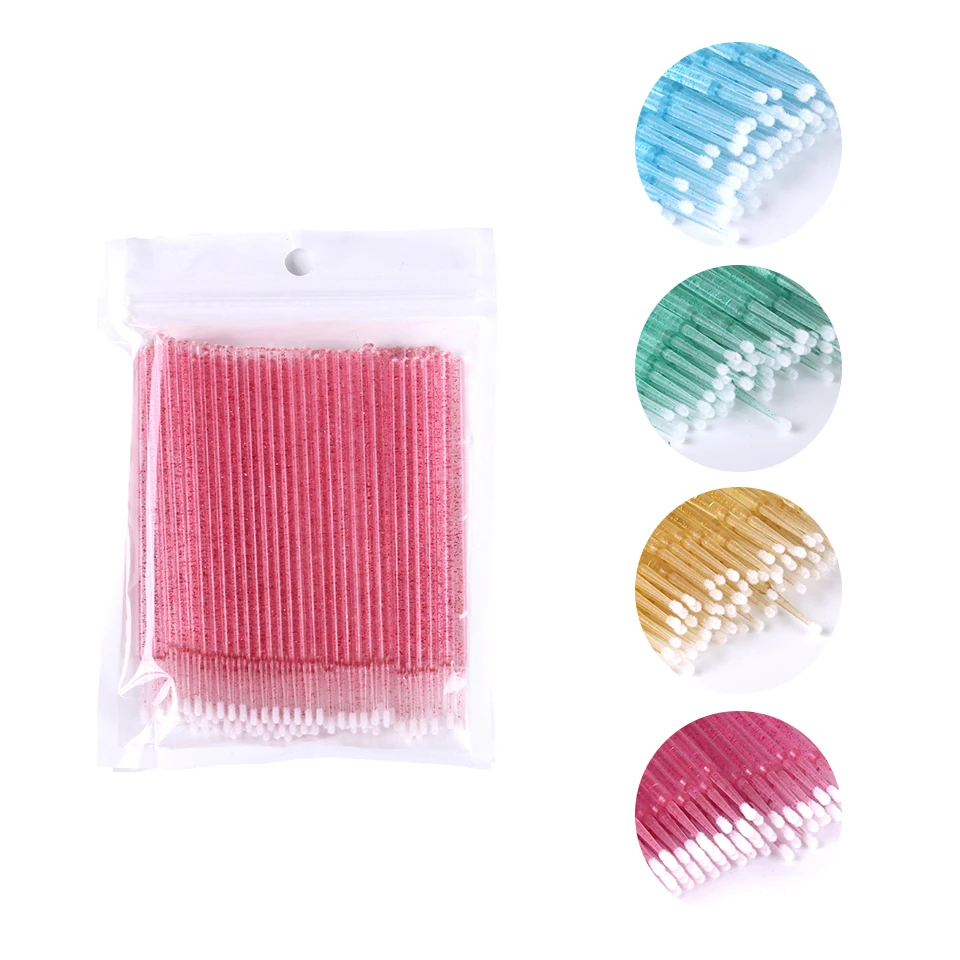 

100pcs Disposable Eyelash Crystal Micro Brush Eyelash Cleaning Cotton Swab Lash Lift Glue Remover Applicators Brush Makeup Tools