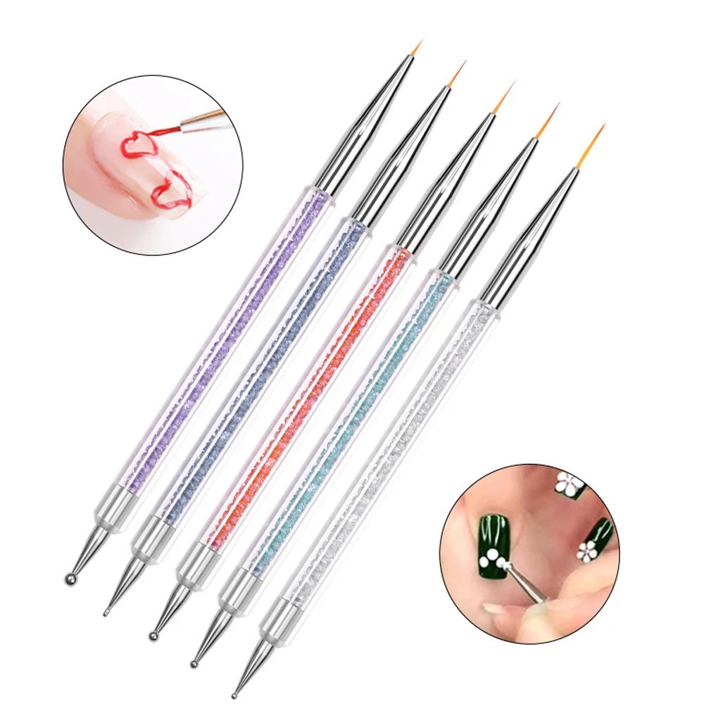 

5pcs/set Double-ended Acrylic Line Drawing Flower Brush Nail Art Stippling Brush UV Gel Painting Nail Art Tools