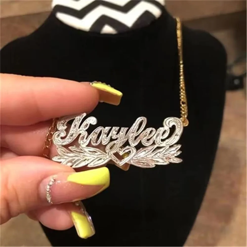 Custom 18K Gold Plated Double Layer Pendant 3D Custom Nameplate Necklace Personalized Choker for Women Men Free Shipping