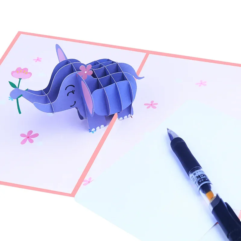 1 pcs Cute Elephant Festival Card Birthday Gift Message Card Creative 3D Animal Stereoscopic greeting cards
