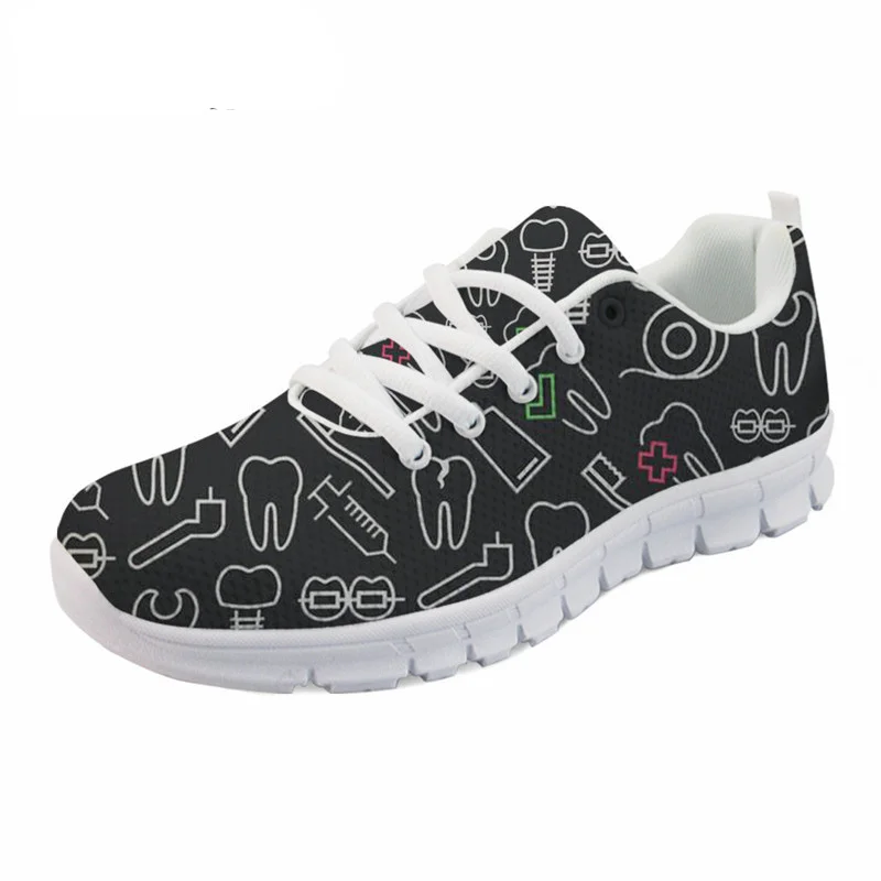 

Spring Nurse Flat Shoes Women Cute Cartoon Cute Dentist Printed Women's Sneakers Shoes Breath Mesh Flats Zapatos de Mujer