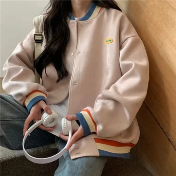 Biyaby Loose-Fit Baseball Jacket Korean Style Autumn Winter Trendy Brand Casual Scene Top All-Match Single Breasted Outerwear 1