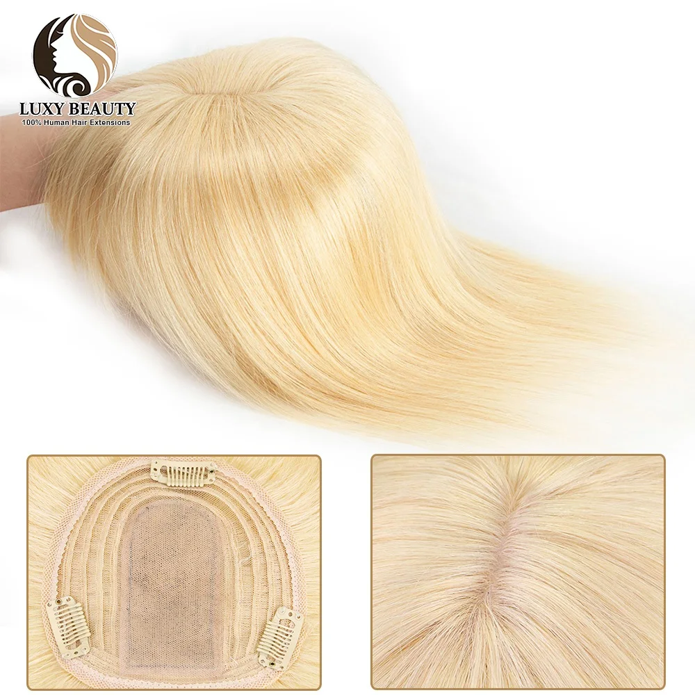 

13x13cm Human Hair Topper With Bangs For Women 10" 12" 14" Natural Blonde Skin Scalp Clip in Topper Hair Pieces Remy Human Hair