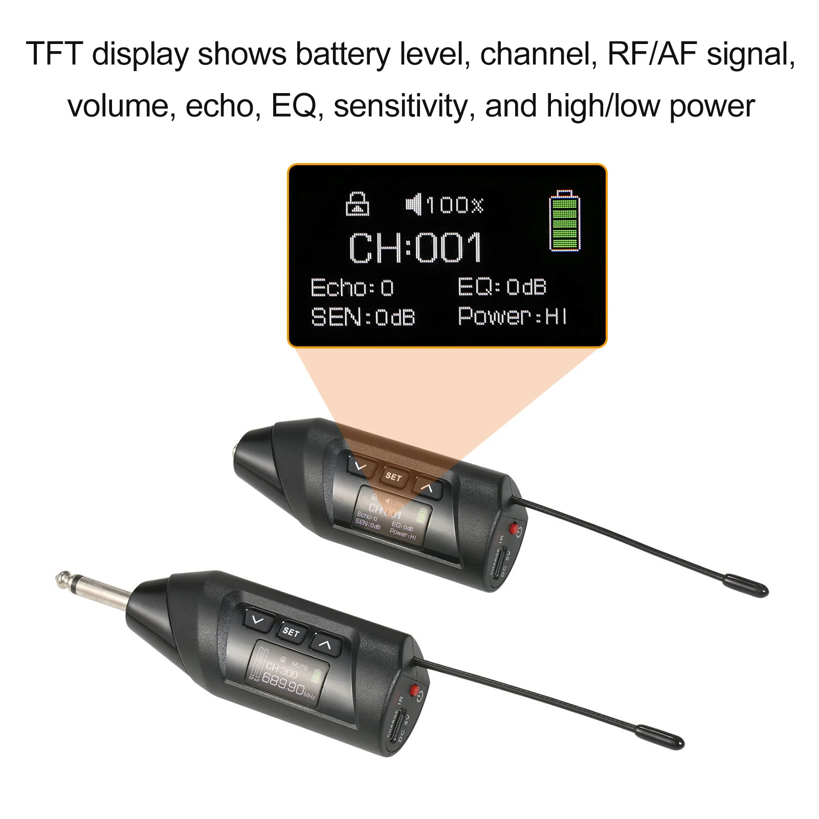 전문가용 Baomic UHF 무선 악기 마이크 시스템, 색소폰 경적 리시버 및 송신기, 16 채널 TFT 디지털 디스플레이