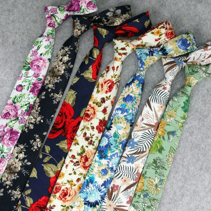 Floral Cotton Neck Tie Mens 6cm Dress Wedding Accessories