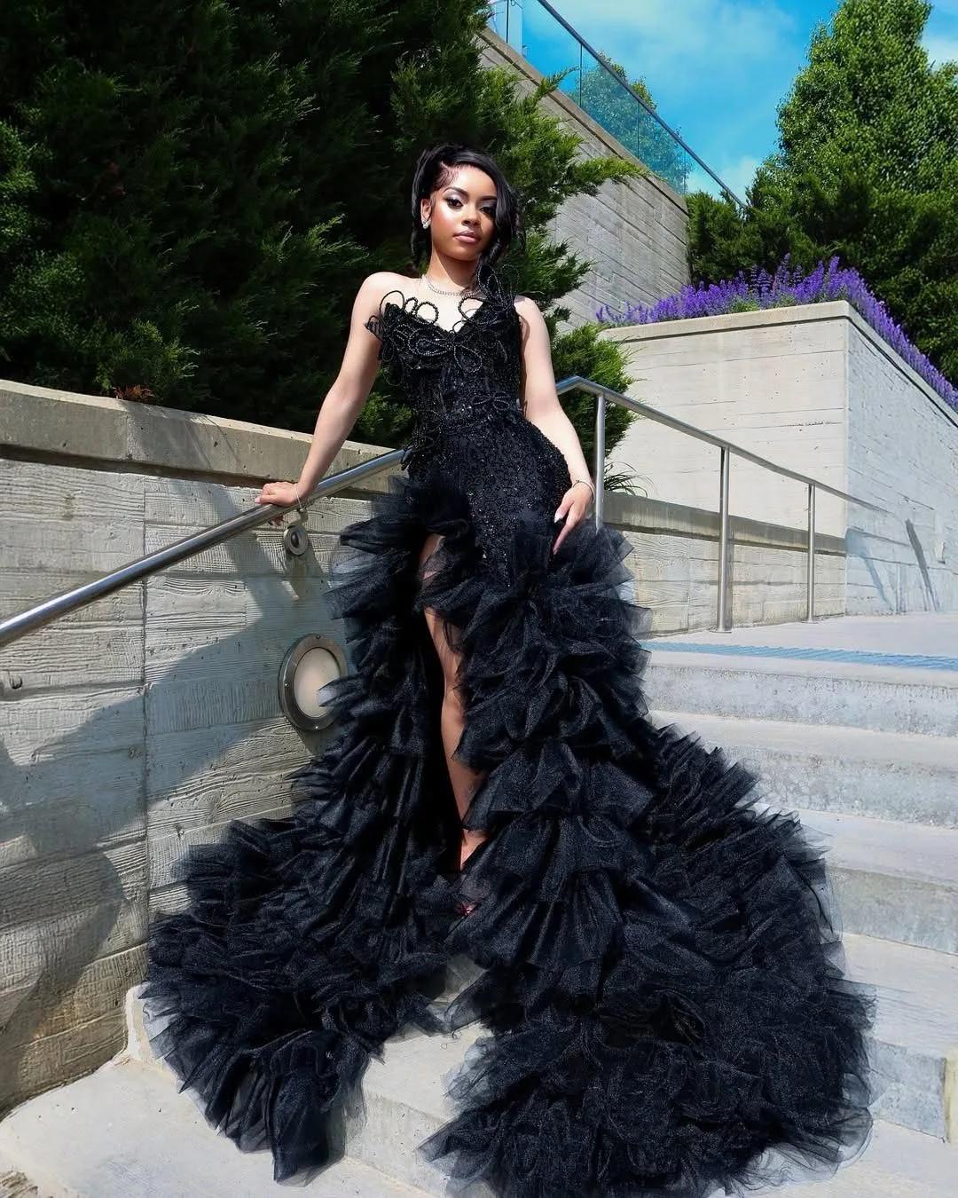 fitted lace wedding dress Black Mermaid Prom Dresses With Train cg15820 – classygown