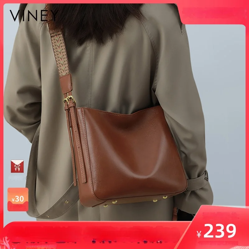 Vii-버켓백 여성용, 신제품, 어깨 스트랩, 정품 가죽, 대용량, 고급 느낌, 통 진 2022, 2023 가을 겨울 