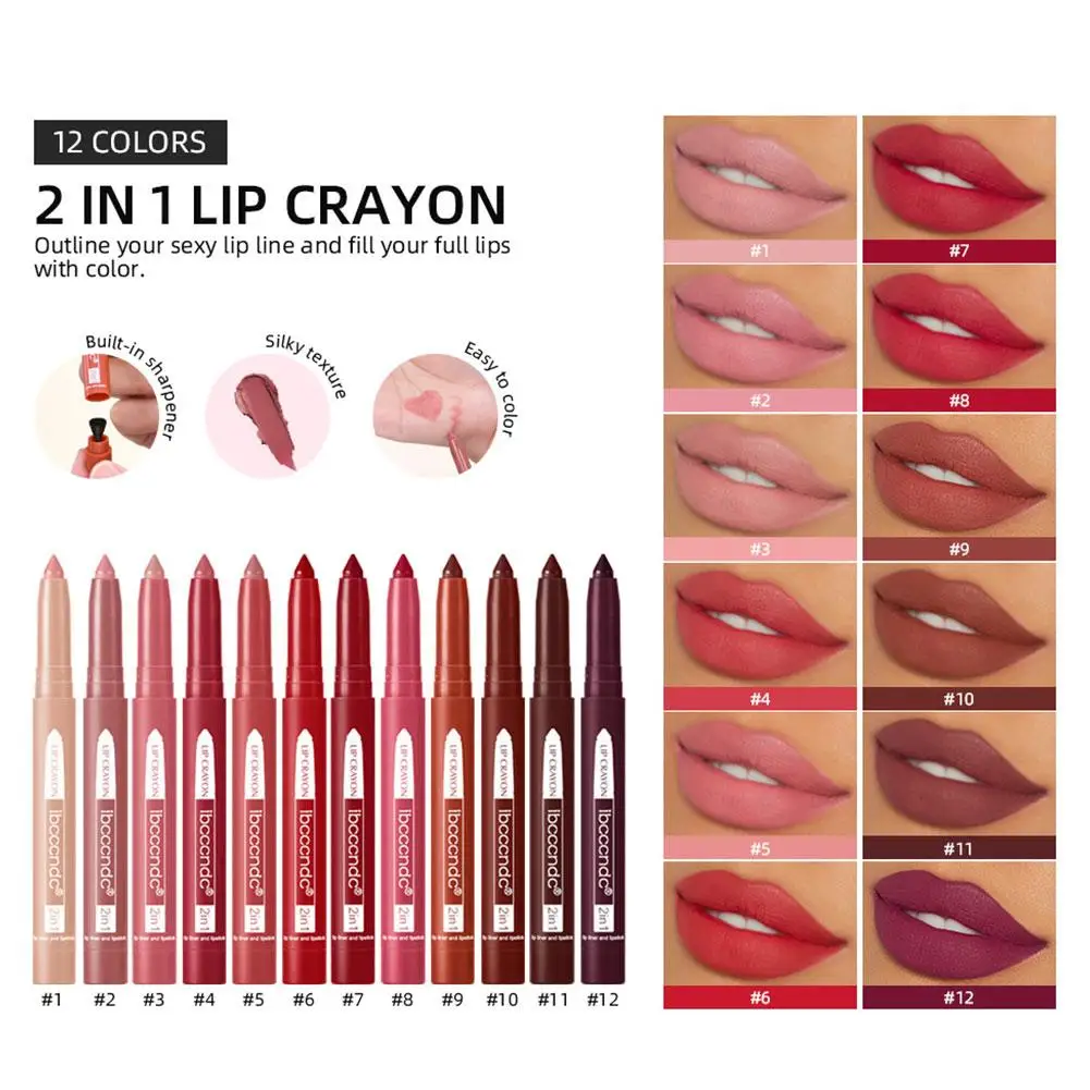 

2-in-1 Lip Liner Waterproof Sweat-proof Velvet Matte Lipstick Multi-purpose Lip Liner Diamond For Lips Eye Pencil Set L2K9