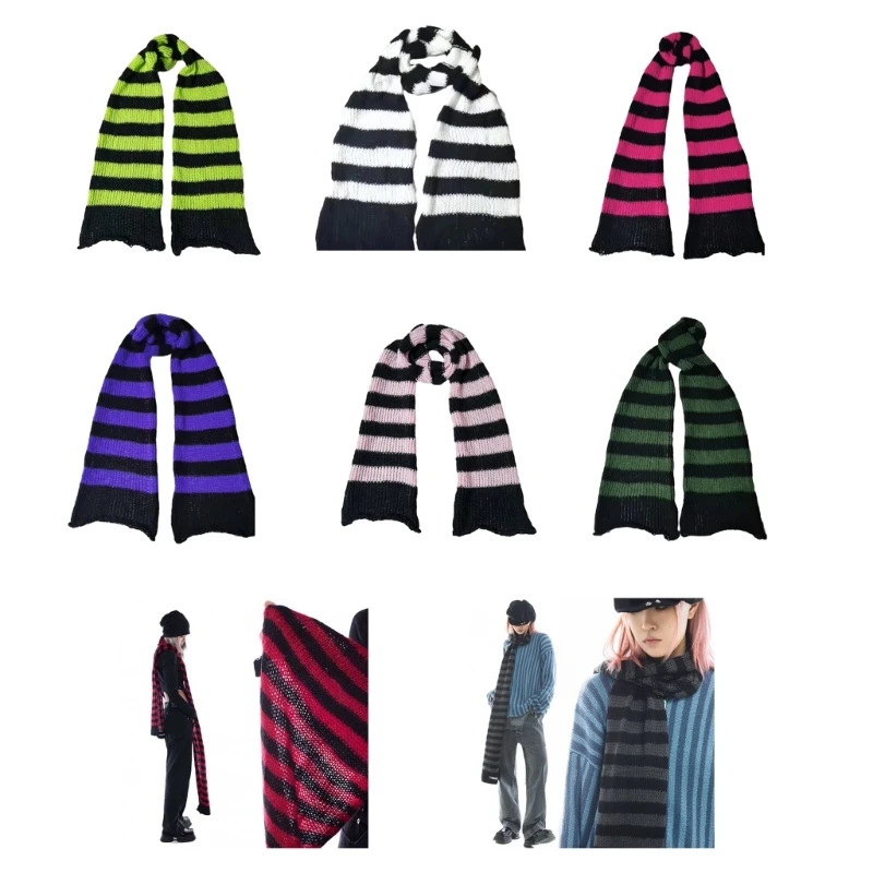 

Knitting Stripe Scarf for Teens Girls Women Winter Neck Warmer Windproof Neck Wrap Soft Warm Long Scarf Cool Accessories