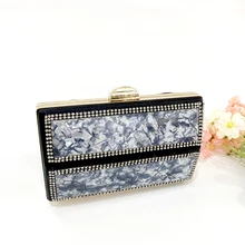 

Luxury Designer Handbags 2022 Women PU Leather Evening Bag Shopper Purse Fashion Square Acrylic Marbling Rhinestone Chain Clutch
