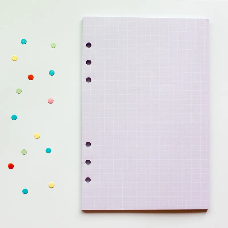 Kawaii A5 A6 Loose Leaf Notebook Refill - 40 Sheets of Spiral Binder Index Paper with Line, Grid, and Blank Pages
