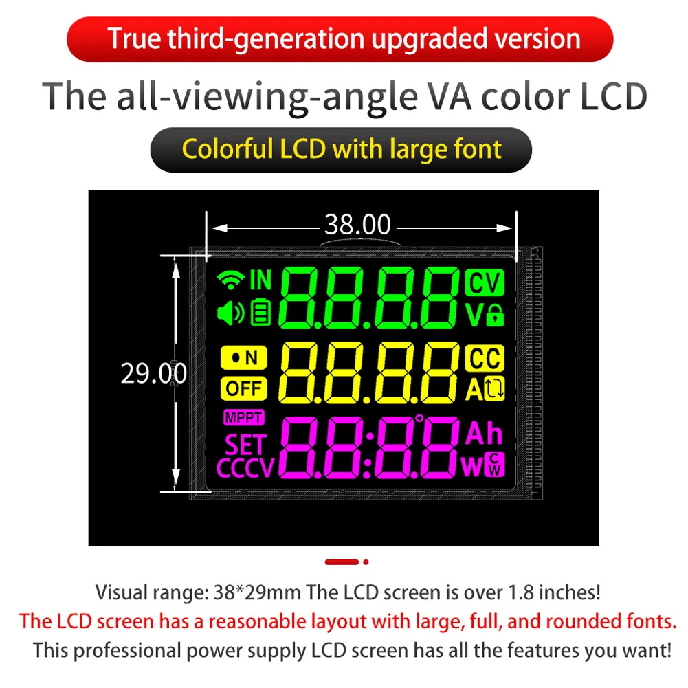 XY-SK120 디지털 직류 전압 조정기 전원 공급 장치 모듈, 전체 시야각 VA 컬러 LCD 디스플레이 펌웨어 업그레이드