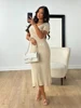 Office Lady Elegant Knitted Long Dress Summer Short Sleelve V Neck Single Breasted Bodycon Dresses Women Party Fashion Vestidos 5