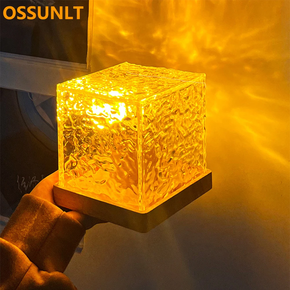 

LED Flame Projector Light Rotating Water Pattern Night Light Creative Flame Atmosphere Lamp Bedside Bedroom Table Lamps Decor