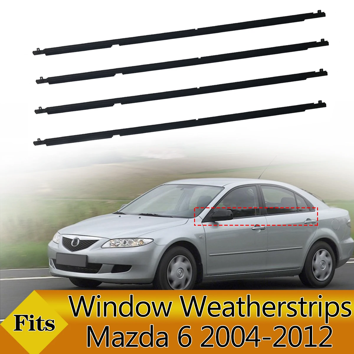 4PCS Car Outer Windows Rubber Weatherstrip Waterproof Pressure Strip Sealing Belt Moulding Trim For Mazda 6 Sedan 2004-2012
