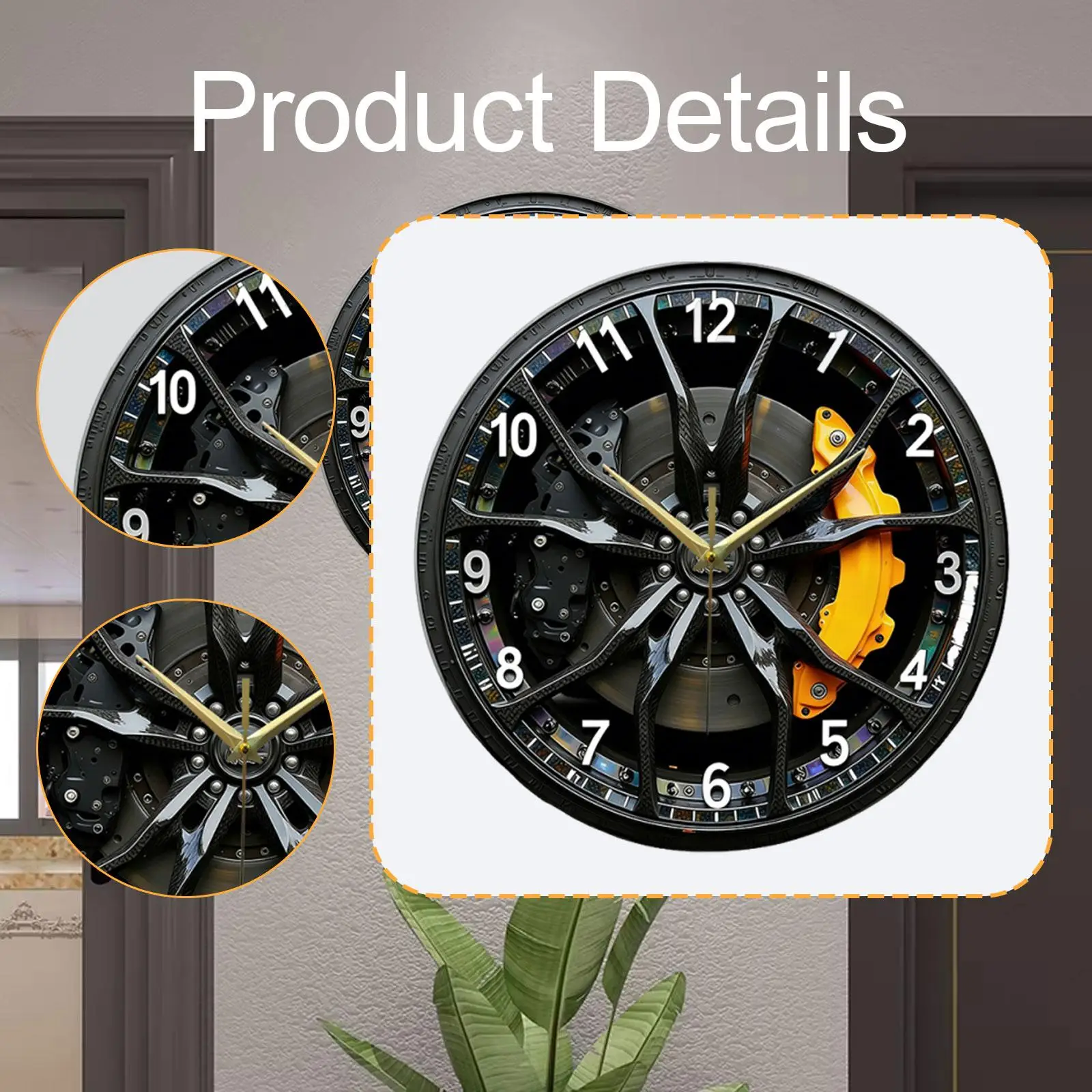 2D Car Wheel Hub Wall Clock Lightweight Silent Gifts Hanging Clock Wall Decoration Acrylic Ornament for Farmhouse Home Classroom