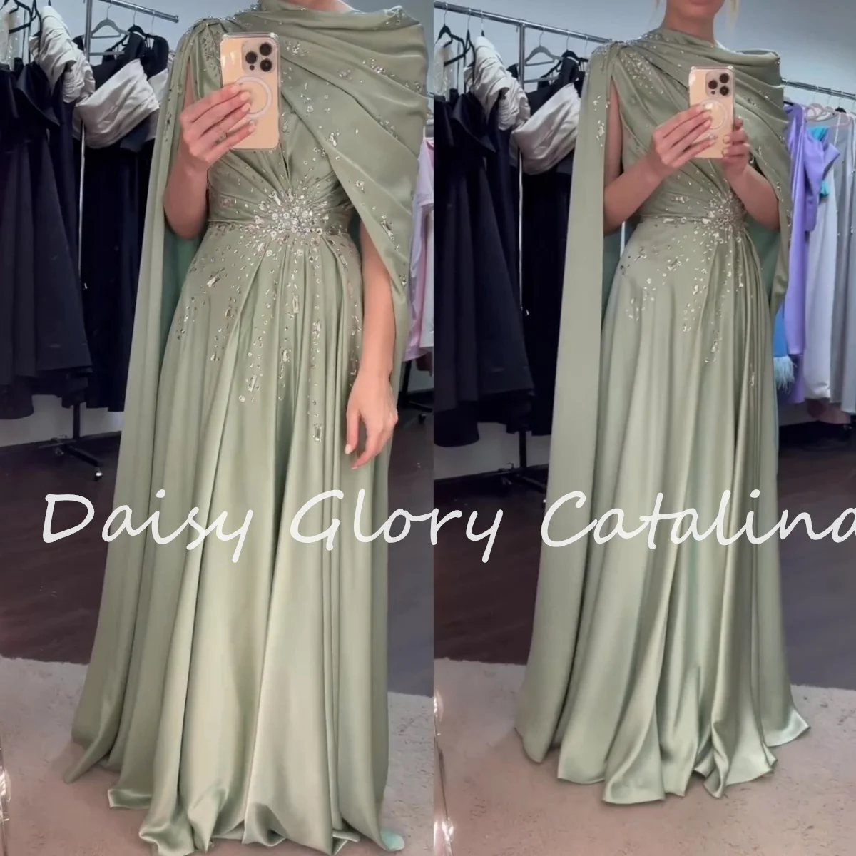 

Luxury Evening Dresses Olive Green Prom Dress Elegant Ruffle Shiny Crystal Beaded Saudi Arabia Formal Occasion Women Party Gowns