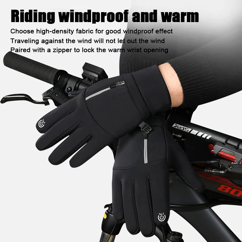 Cycling Gloves Men Padded Warm Long Finger Touch Screen Imitation Lost Buckle Outdoor Winter Ski Windproof