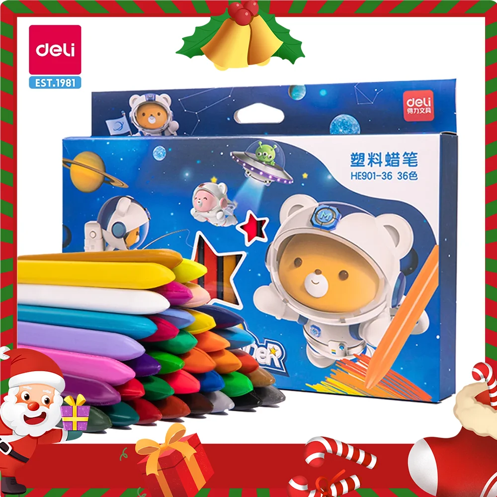 Deli 12/24/36 Colors Plastic Crayon Erasable Wax Crayons Washable Coloring Pencil Non-toxic Easy Clean Painting for Kids Gift colored crayons color pencils children painting supplies