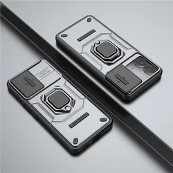 iQOO Z9 5G Protective Case with Sliding Lens Cover and Magnetic Shockproof Holder for iQOO Z9 Global (Gray)