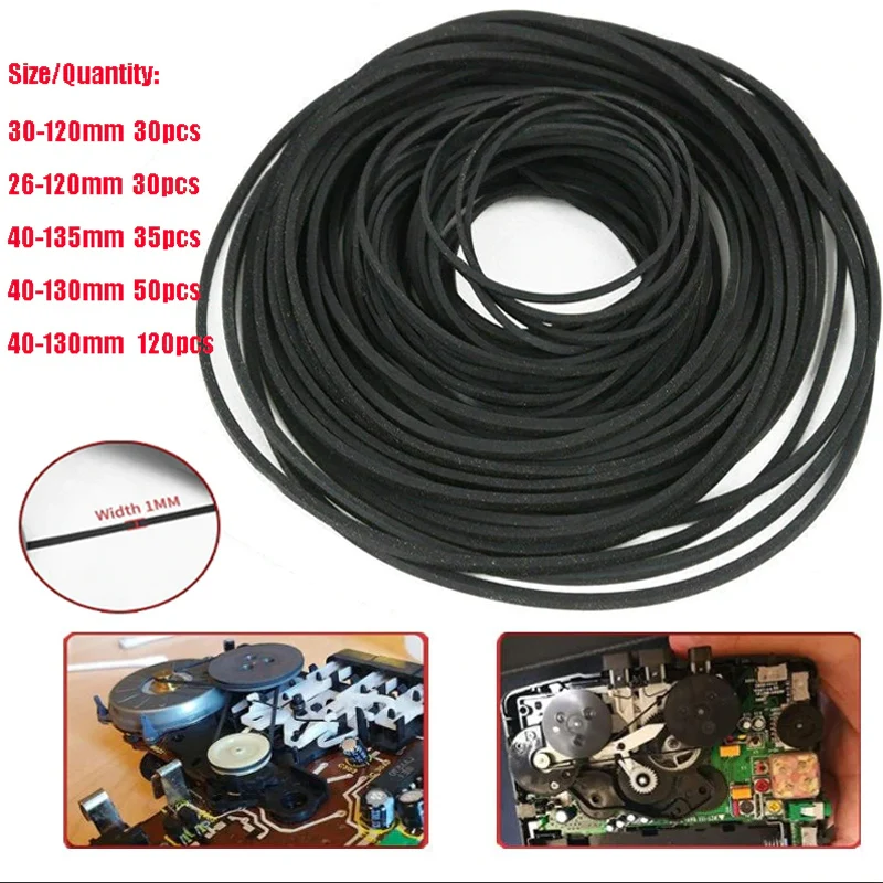 Repair Belts For Recorders 50PCS 40-135MM Universal Mix Cassette Tape Machine Belts Assorted Common Flat Rubber Belt Forx X) I.1475351986 1mm Cassette Tape Belts