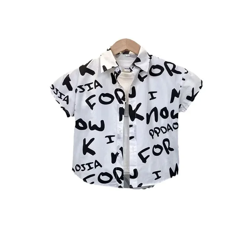Children's Summer Top Shirt Loose Fit Short Sleeves Japanese Design Sensibility Trendy Baby Shirt For Boys