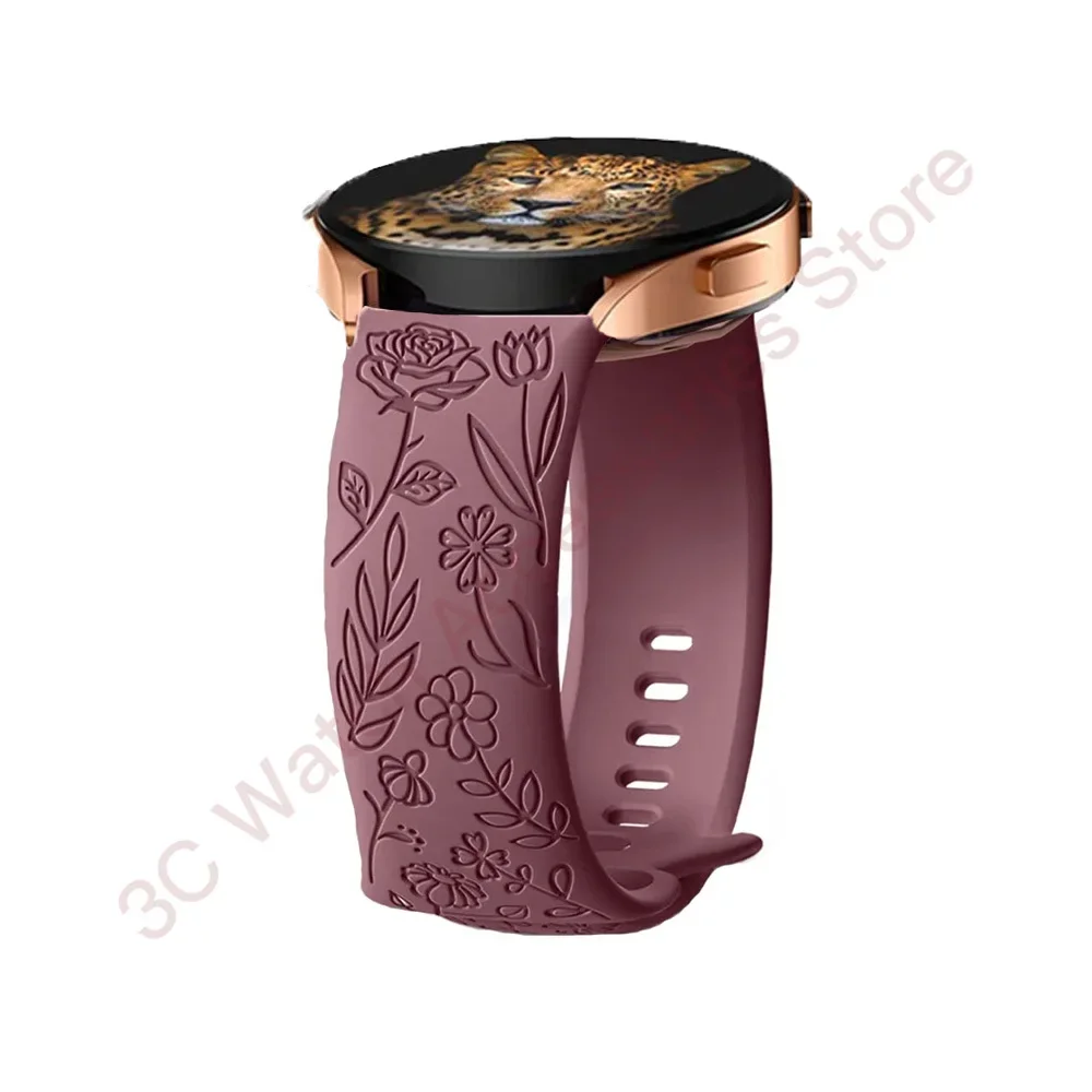 Rose Engraved Silicone Watch Band - 18mm, 20mm, 22mm