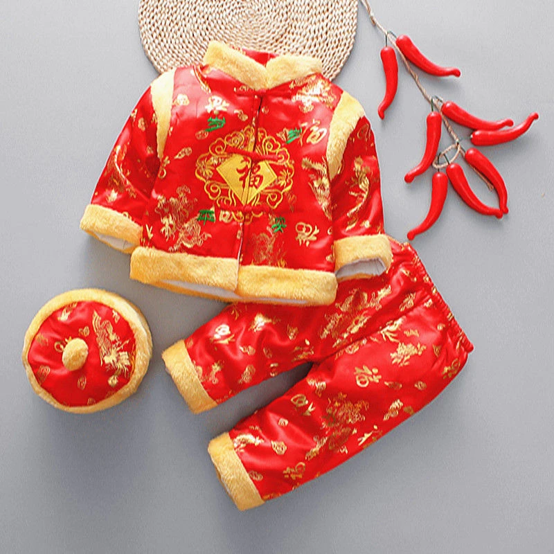 Baby New Year Tang Suit 3Pcs Chinese Traditional Kids Anniversary Costumes 10Colors Cotton Boys Girls Winter Warm chinese traditional costume