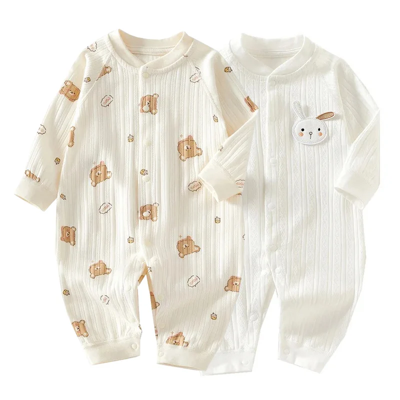 Muslin Newborn Jumpsuit Cartoon Bear Long Sleeves Baby Rompers for Boys Girls Spring Clothes Infant Outfit Toddler Onesie 0-18M 1