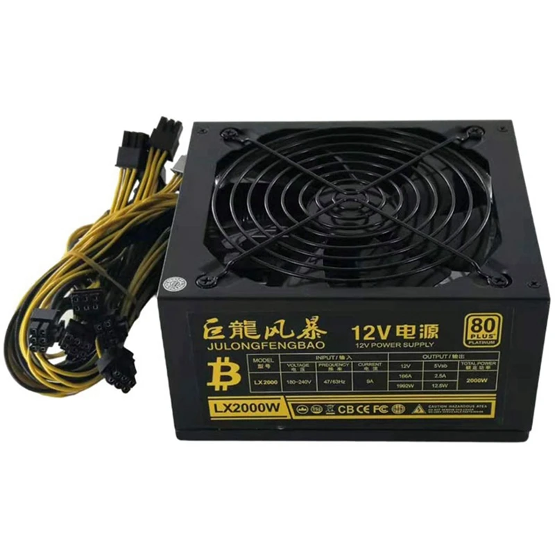 

Computer Case Power Supply 2000W PSU Computer Power Supply Support 8 Graphics Card Server Bitcoin Miner Tools