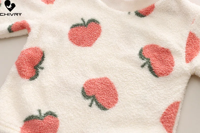 New Autumn Winter Kids Thicken Warm Flannel Pajamas Baby Boys Girls Cartoon Strawberry O-neck Clothing Sets Sleepwear Pyjamas