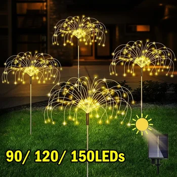 LED 태양광 불꽃놀이 조명, 방수 야외 민들레 DIY 모양 램프, 플래시 스트링 요정 조명, 정원 조경 잔디 장식