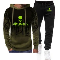 2024 Spring Autumn Gunki Logo Print Fashion Gradient Color Sports Set Men's Comfortable Hoodies Tracksuit+Casual Sweatpants Suit 2