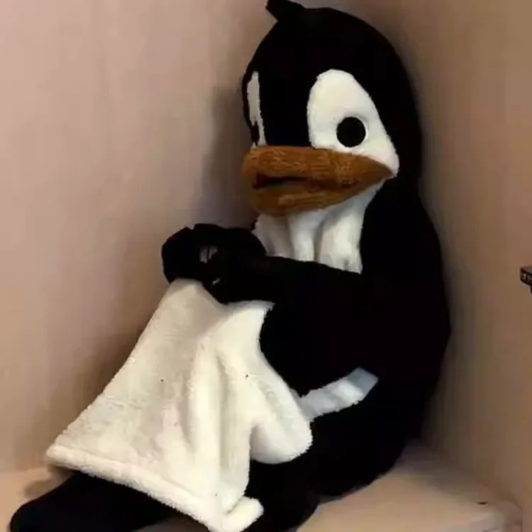 Funny Cartoon Penguin Cosplay Costume Thicken Flannel Hooded Long Robe Sleepwear Autumn Winter Homewear Coral Fleece Nightgown